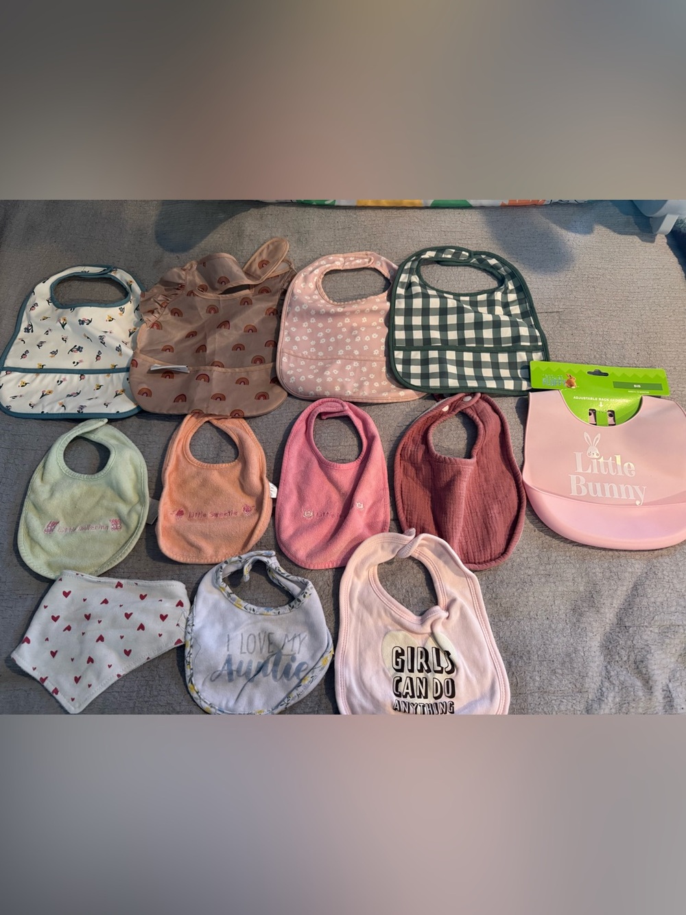 Baby Girls Bib Set - Pink, Mauve & Green Assorted Styles